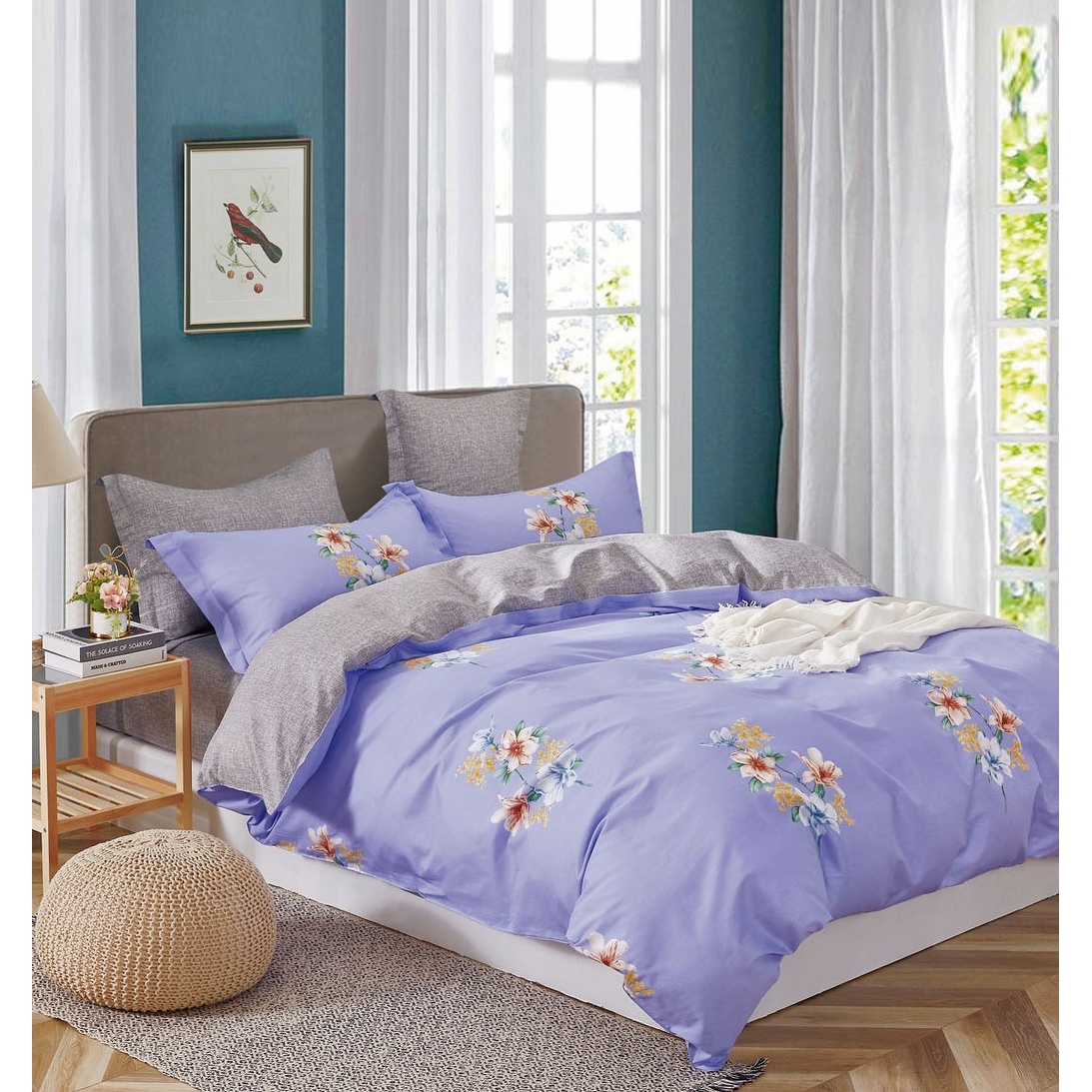 Say Yes Bedding Kaufman Lily 100 Cotton Reversible Comforter Set Purple Queen Full Purple Pink. Gray YSBN B1 C FQ